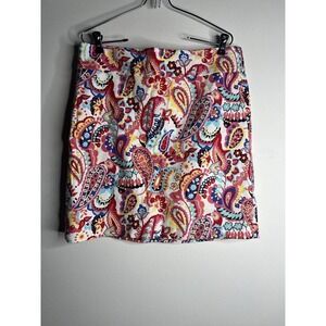 Talbots Short Pencil Skirt Size 12 Zip up Bright Pink Paisley Lined